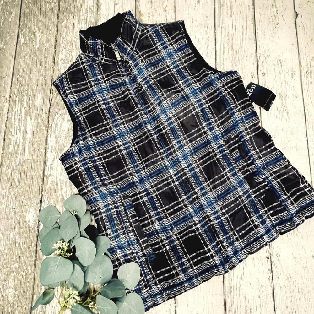 IZOD Plaid Zip Up Reversible Vest